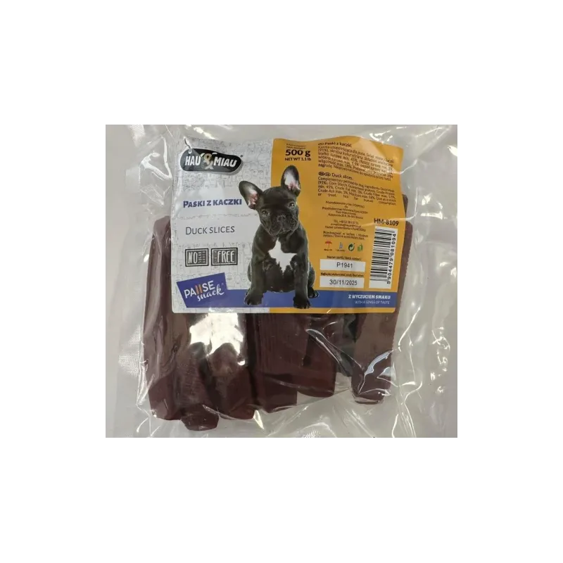 HAU & MIAU duck slices 500g - papildbarība pieaugušiem suņiem, pīles fileja
