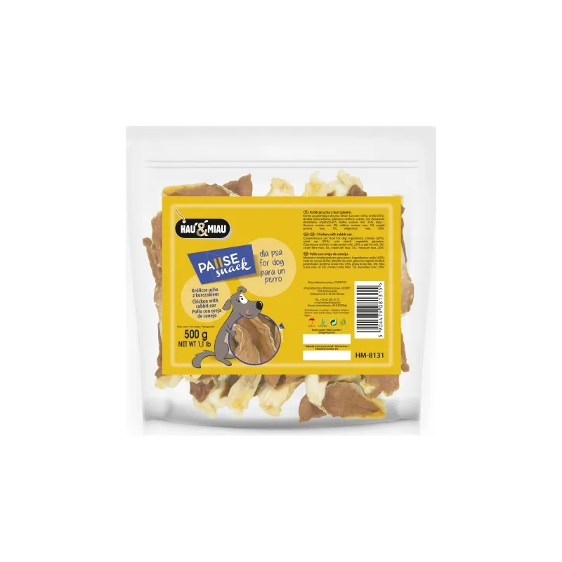 HAU&MIAU rabbit ear with chicken 500g - Truša auss ar vistu