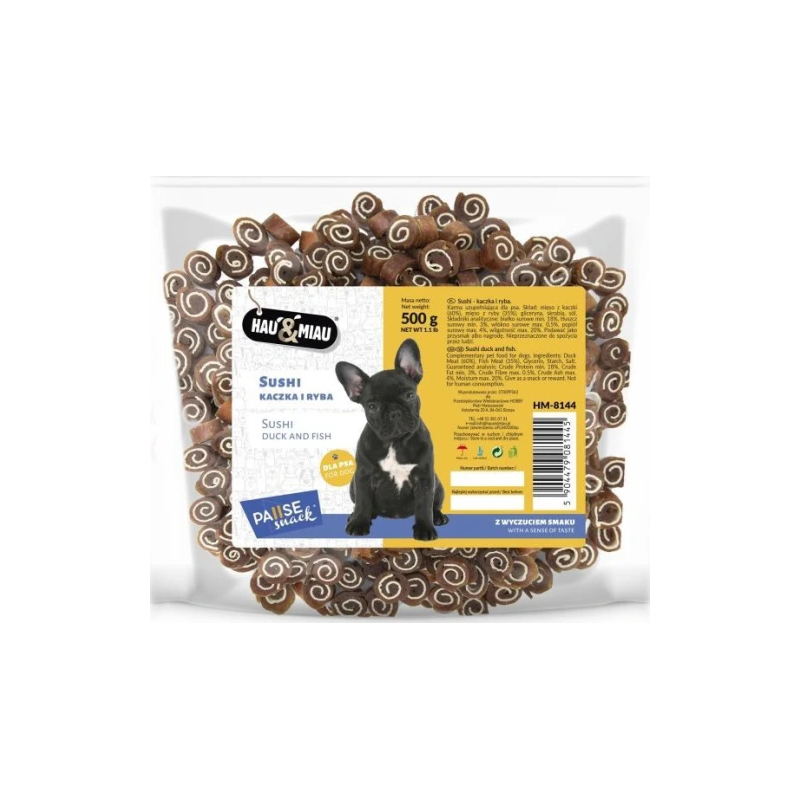 HAU & MIAU sushi - duck and fish 500g - papildbarība pieaugušiem suņiem, suši ar pīles gaļu un zivīm