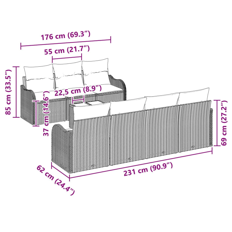 vidaXL Dārza dīvānu komplekts Bēša 55 x 55 x 37 cm poliratāns