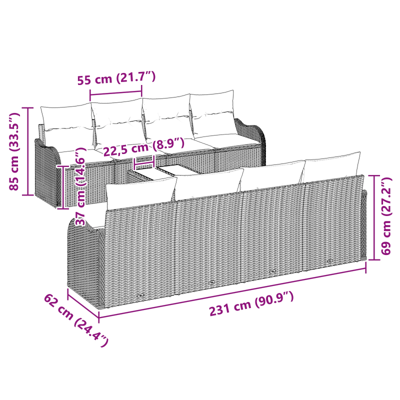 vidaXL Dārza dīvānu komplekts Brūna 55 x 55 x 37 cm poliratāns