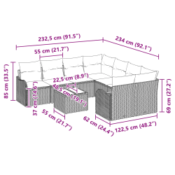 vidaXL Dārza dīvānu komplekts ar spilvenu 9 pcs Brūna poliratāns