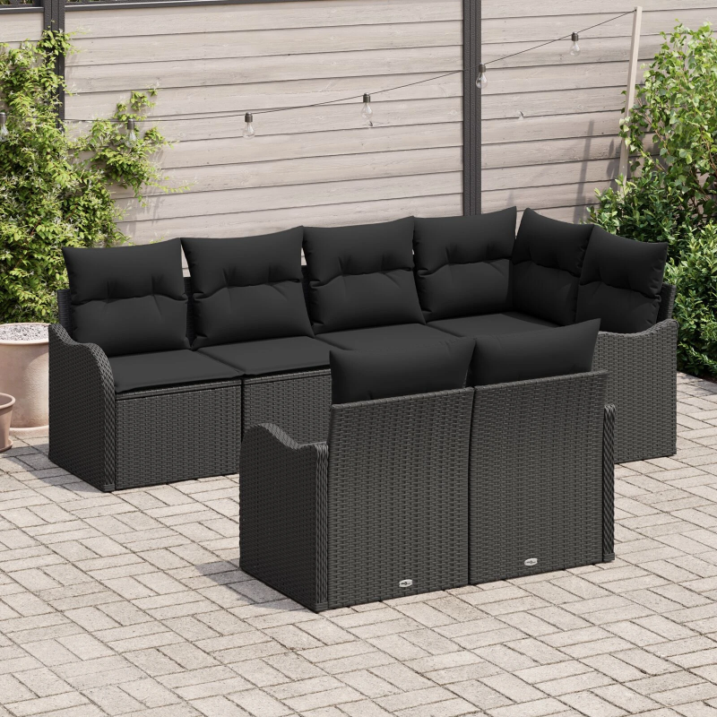 vidaXL Dārza dīvānu komplekts Melna poliratāns