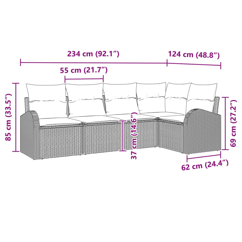 vidaXL Dīvānu komplekts ar spilvenu 5 pcs Pelēka Poliesters