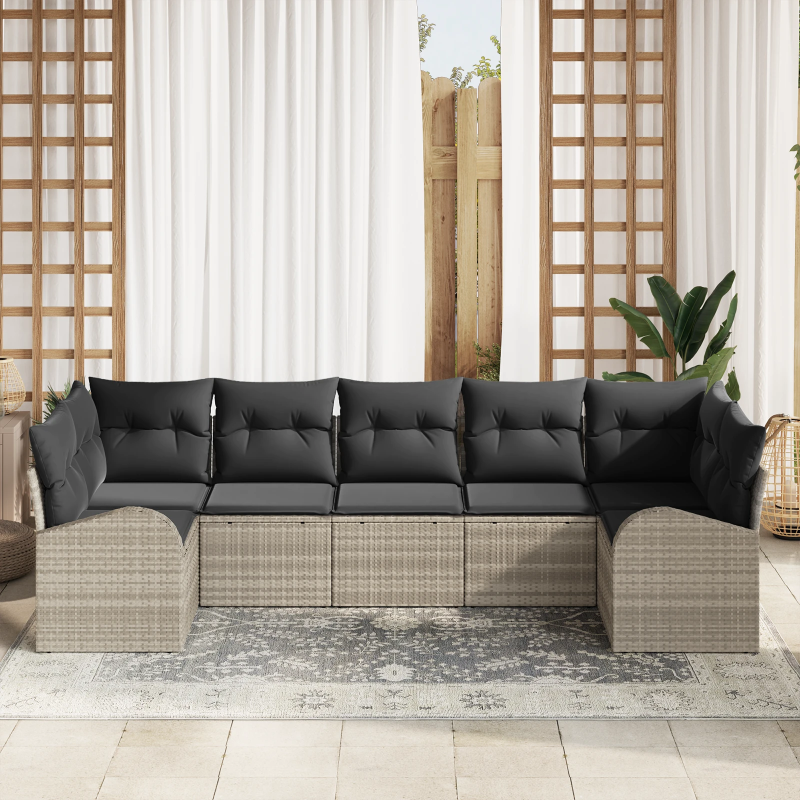 vidaXL Dārza dīvānu komplekts ar spilvenu 7 pcs Gaiši pelēks Polirāts