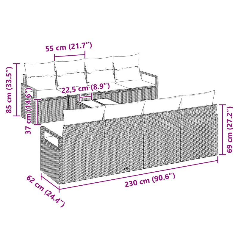 vidaXL Dīvānu komplekts ar spilvenu 7 pcs Brūns un Krēma poliratāns