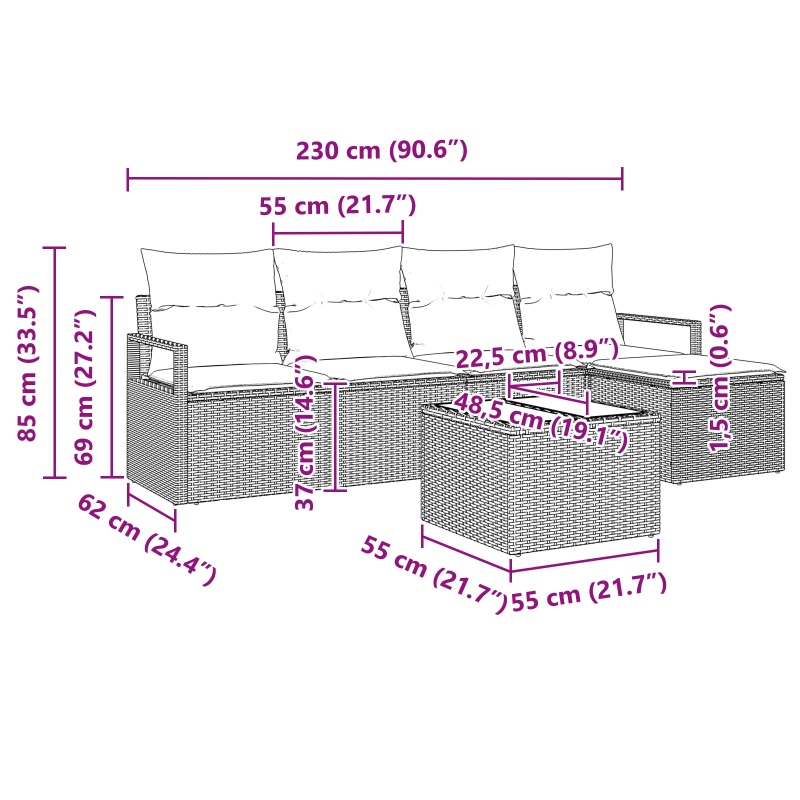 vidaXL Dīvānu komplekts ar spilvenu 6 pcs Brūna poliratāns
