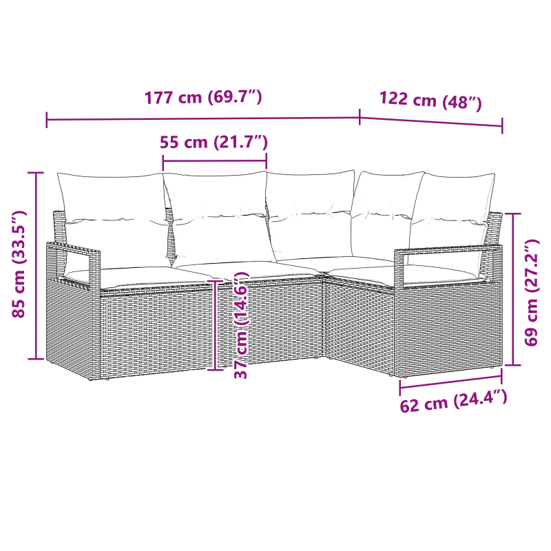 vidaXL Dīvānu komplekts 4 pcs Bēša poliratāns