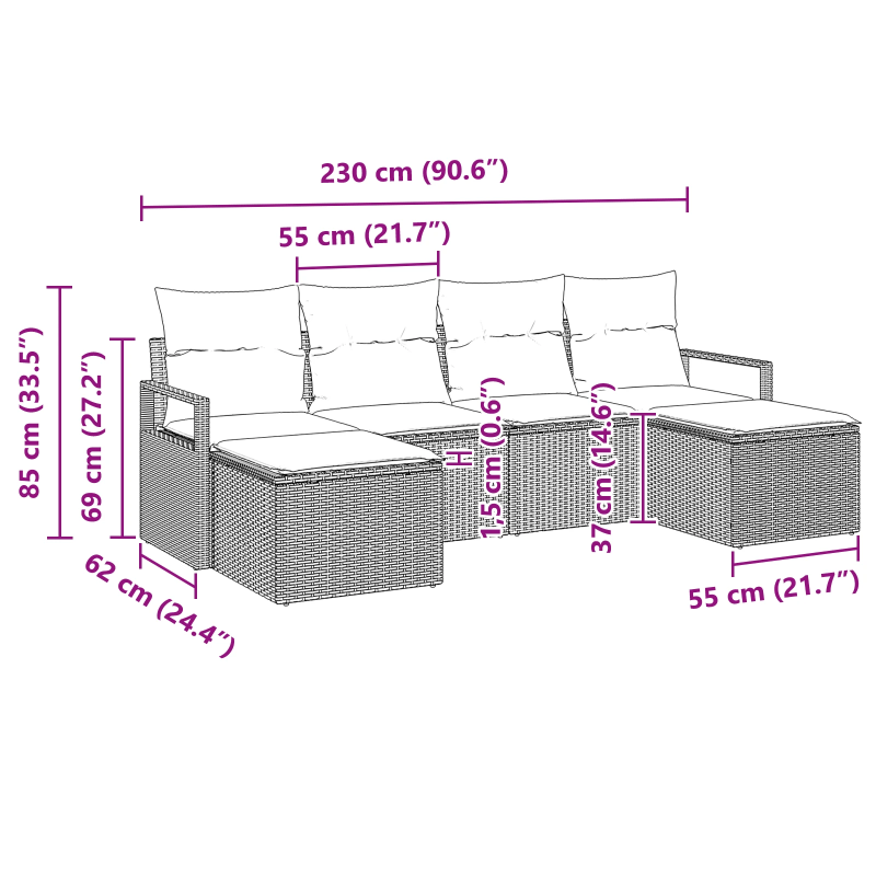 vidaXL Dīvānu komplekts 6 pcs Melna poliratāns