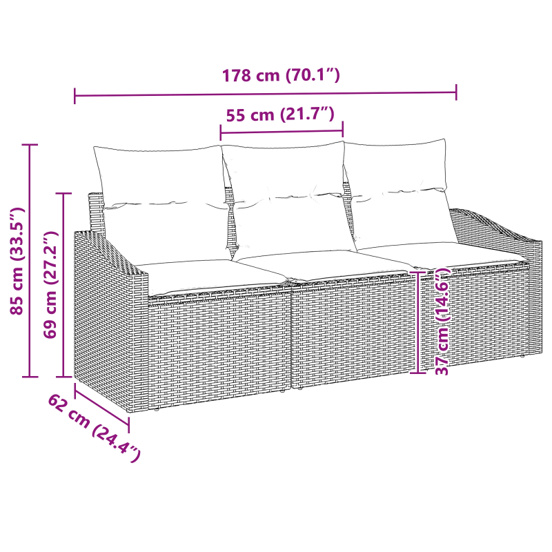 vidaXL Dīvānu komplekts ar spilvenu 3 pcs Melna poliratāns
