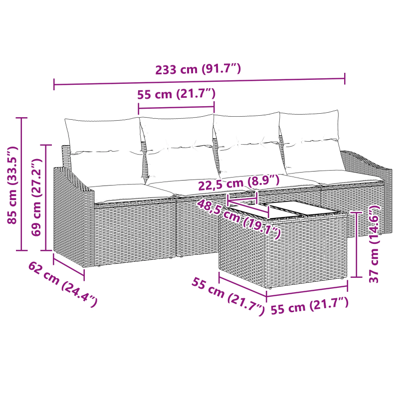 vidaXL Dīvānu komplekts ar spilvenu 5 pcs Bēšs un krēms poliratāns