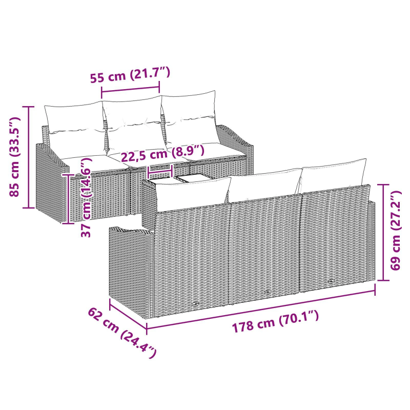 vidaXL Dīvānu komplekts 7 pcs Melns un Krēmkrāsa poliratāns