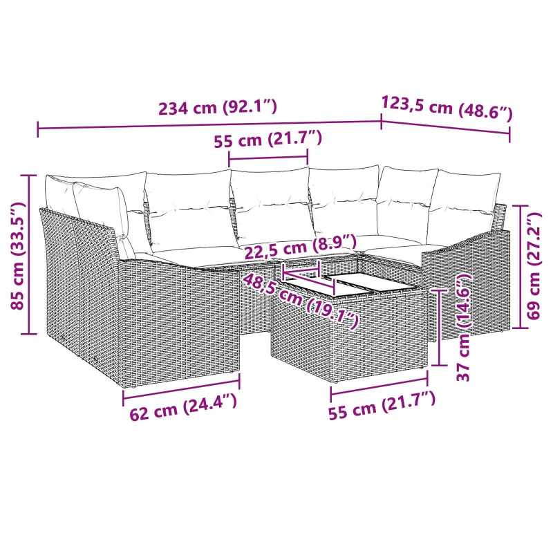 vidaXL Dīvānu komplekts ar spilvenu 7 pcs Gaiši pelēks poliratāns