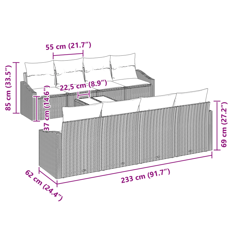 vidaXL Dīvānu komplekts 9 pcs Melns un Krēmkrāsa poliratāns