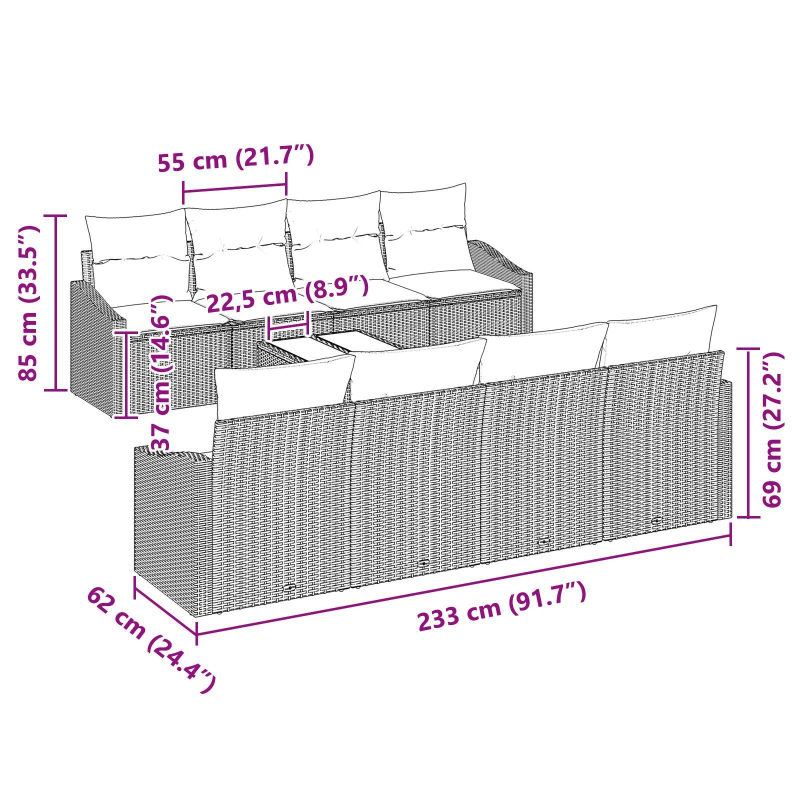 vidaXL Dīvānu komplekts ar spilvenu 9 pcs Brūns un Krēma poliratāns