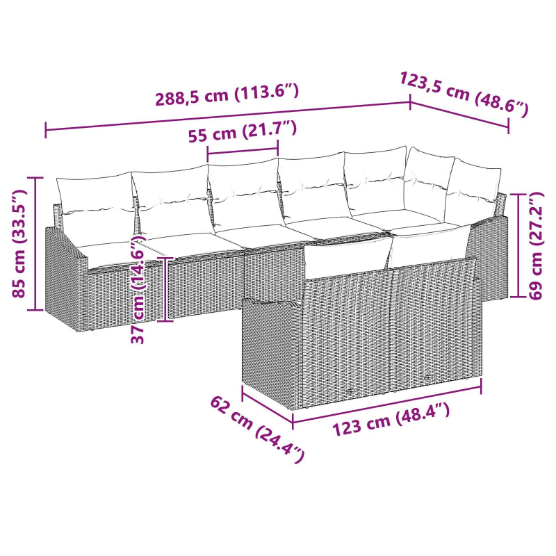 vidaXL Dīvānu komplekts ar spilvenu 8 pcs Pelēka poliratāns