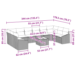vidaXL Dīvānu komplekts ar spilvenu 11 pcs Bēša poliratāns