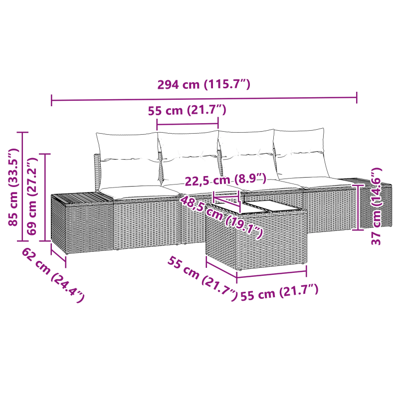 vidaXL Dīvānu komplekts ar spilvenu 5 pcs Gaiši pelēks poliratāns