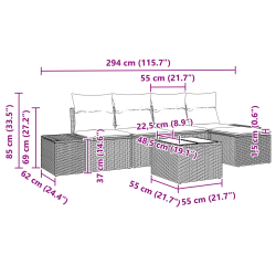 vidaXL Dārza dīvānu komplekts ar spilvenu 6 pcs Pelēka poliratāns