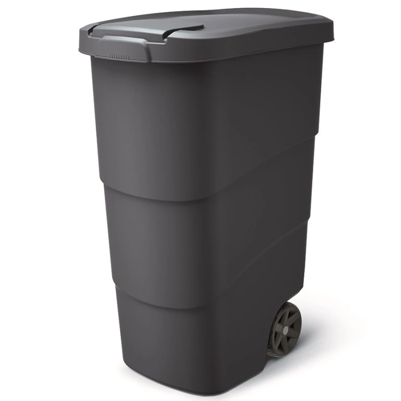 Atkritumu konteiners ar vāku un riteņiem 90L, antracīts
