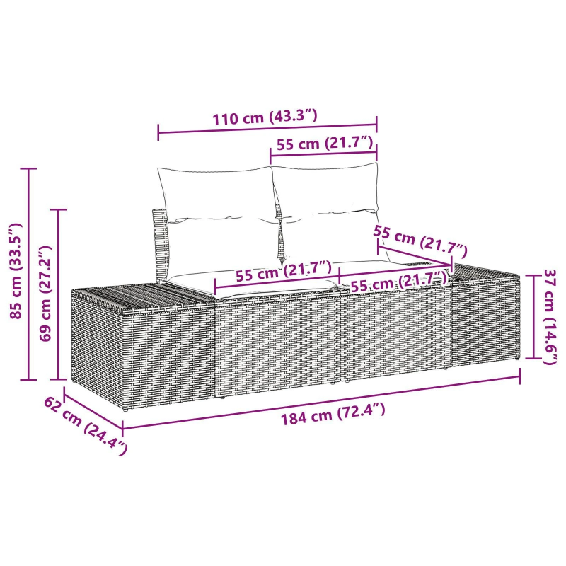 vidaXL Dārza dīvānu komplekts ar spilvenu 8 pcs Melna poliratāns