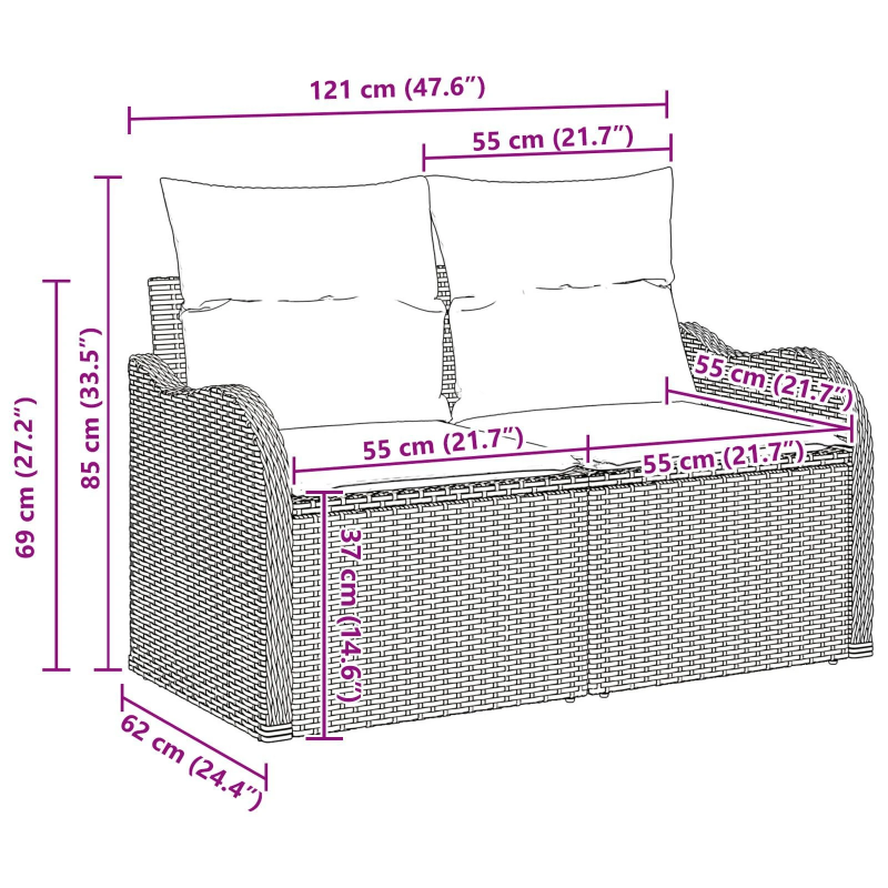 vidaXL Dārza dīvānu komplekts ar spilvenu 6 pcs Pelēka poliratāns