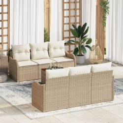 vidaXL Dārza dīvānu komplekts ar spilvenu 7 pcs Bēša poliratāns