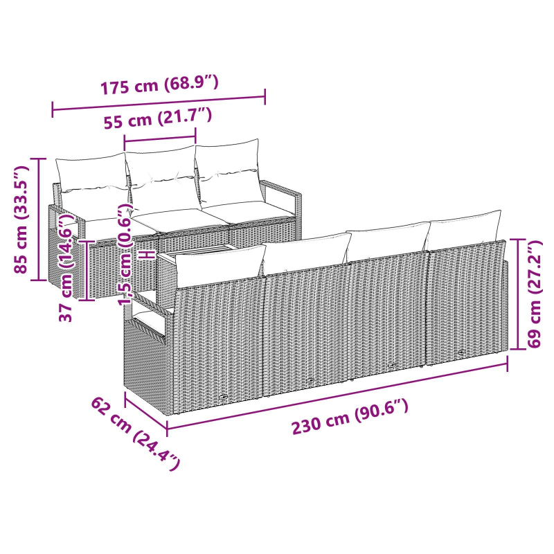 vidaXL Dārza dīvānu komplekts ar spilvenu 8 pcs Bēša poliratāns