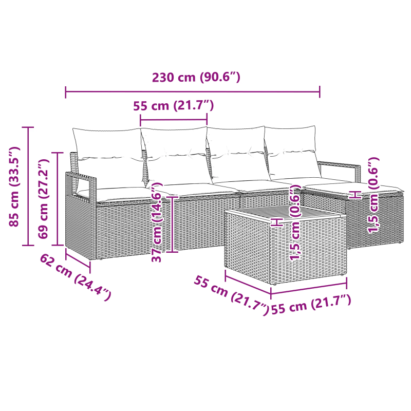 vidaXL Dārza dīvānu komplekts ar spilvenu 6 pcs Bēša poliratāns