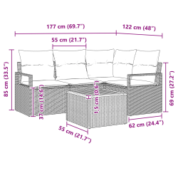 vidaXL Dārza dīvānu komplekts 5 pcs Bēša Poliūtu rotangpalma