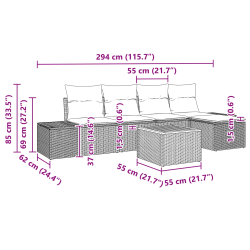 vidaXL Dārza dīvānu komplekts 6 pcs Bēša Poliūtu rotangpalma
