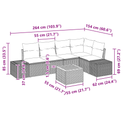 vidaXL Dārza dīvānu komplekts ar spilvenu 6 pcs Bēša poliratāns