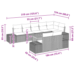 vidaXL Dārza dīvānu komplekts 9 pcs Melna Poliūtu rotangpalma