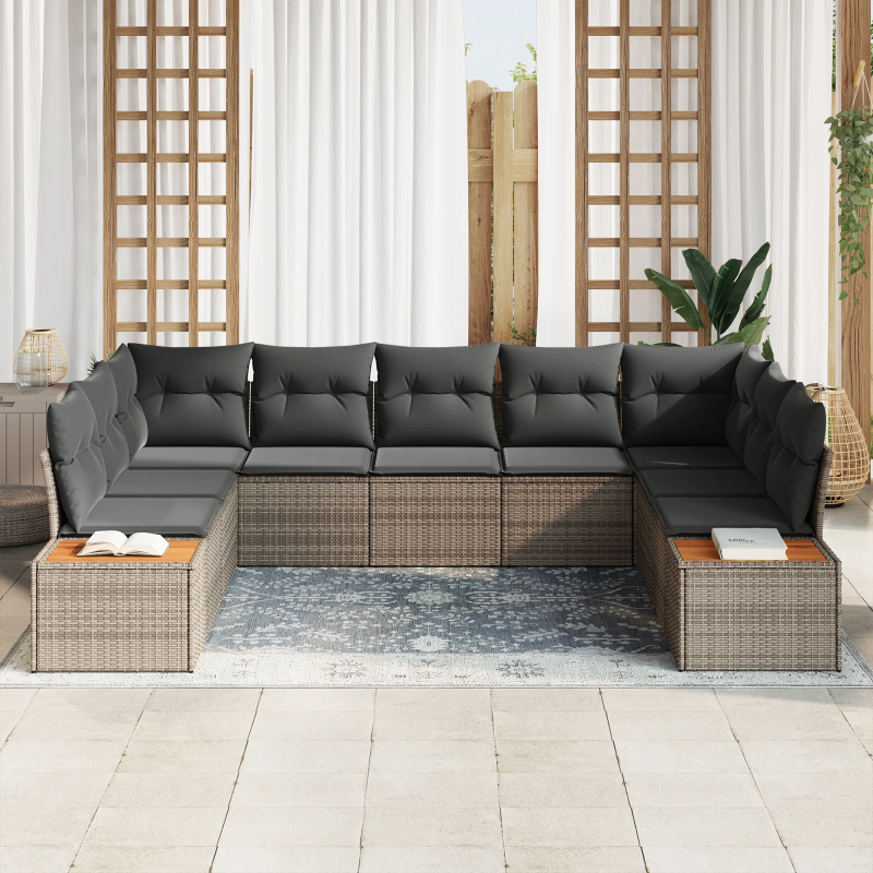 vidaXL Dārza dīvānu komplekts 9 pcs Pelēka Poliūtu rotangpalma