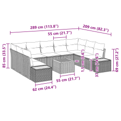 vidaXL Dārza dīvānu komplekts 10 pcs Melna Poliūtu rotangpalma