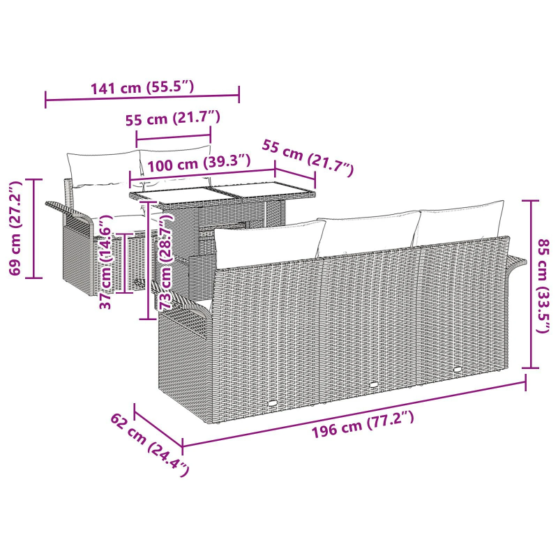 vidaXL Dārza dīvānu komplekts ar spilvenu 6 pcs Pelēka poliratāns