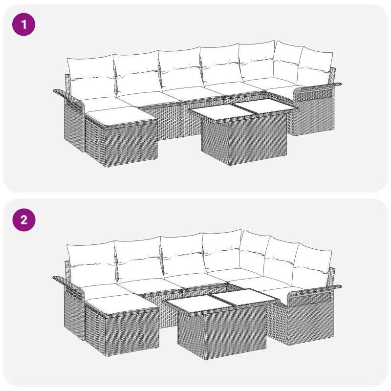vidaXL Dārza dīvānu komplekts 8 pcs Pelēka Poliūtu rotangpalma