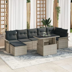 vidaXL Dārza dīvānu komplekts 8 pcs Gaiši pelēka Poliūtu rotangpalma