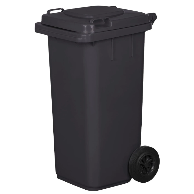 Atkritumu konteiners ar vāku un riteņiem 120L, melns