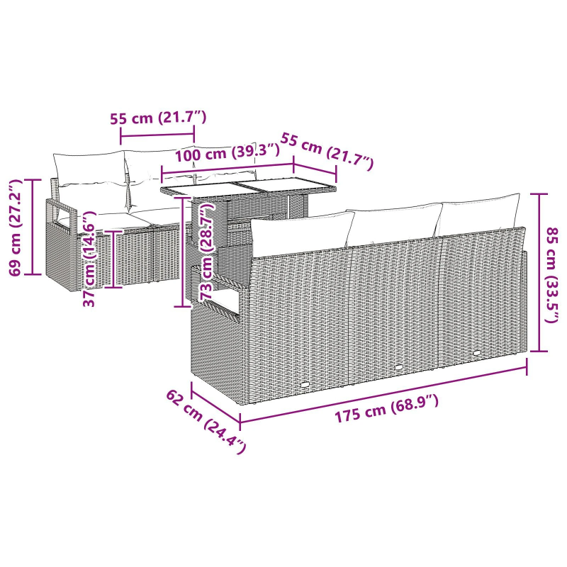 vidaXL Dārza dīvānu komplekts ar uzglabāšanu 7 pcs Bēša poliratāns