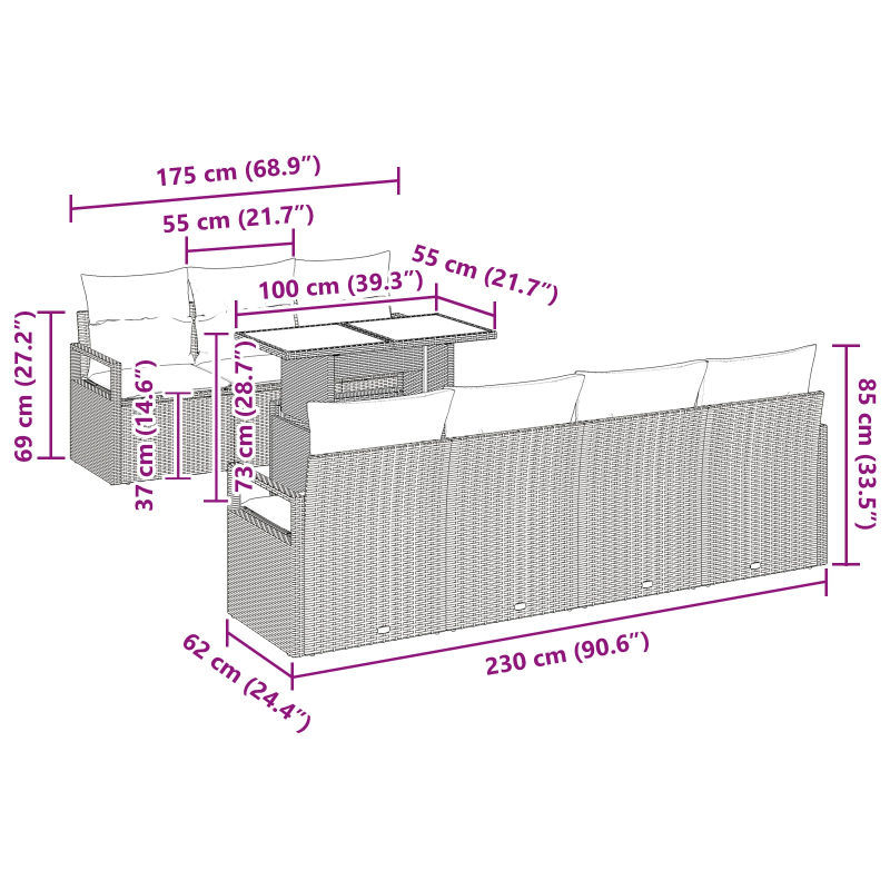 vidaXL Dārza dīvānu komplekts 8 pcs Bēšs un gaiši pelēks poliratāns