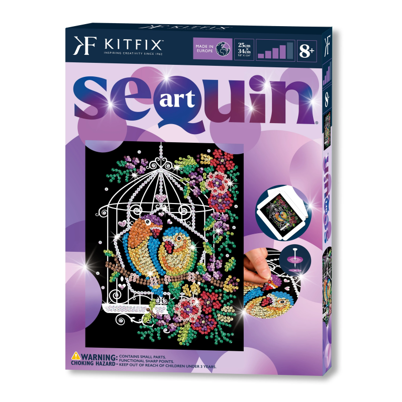 KITFIX Amatniecības komplekts Sequin Art Purple spīdumiņu māksla, Putnu būris
