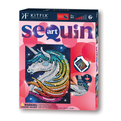 KITFIX Amatniecības komplekts Sequin Art Red spīdumiņu māksla, Vienradzis ar zvaigznītēm