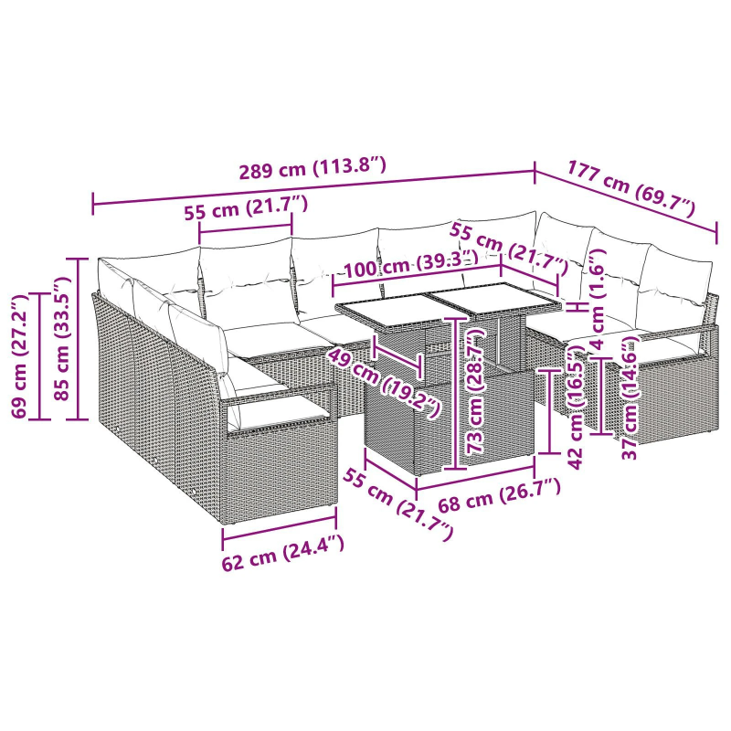vidaXL Dārza dīvānu komplekts 10 pcs bēša un gaiši pelēka poliratāns