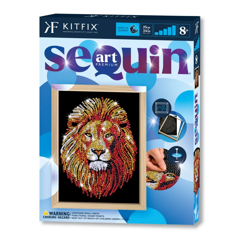 KITFIX Amatniecības komplekts Sequin Art Blue Premium spīdumiņu māksla, Lauva