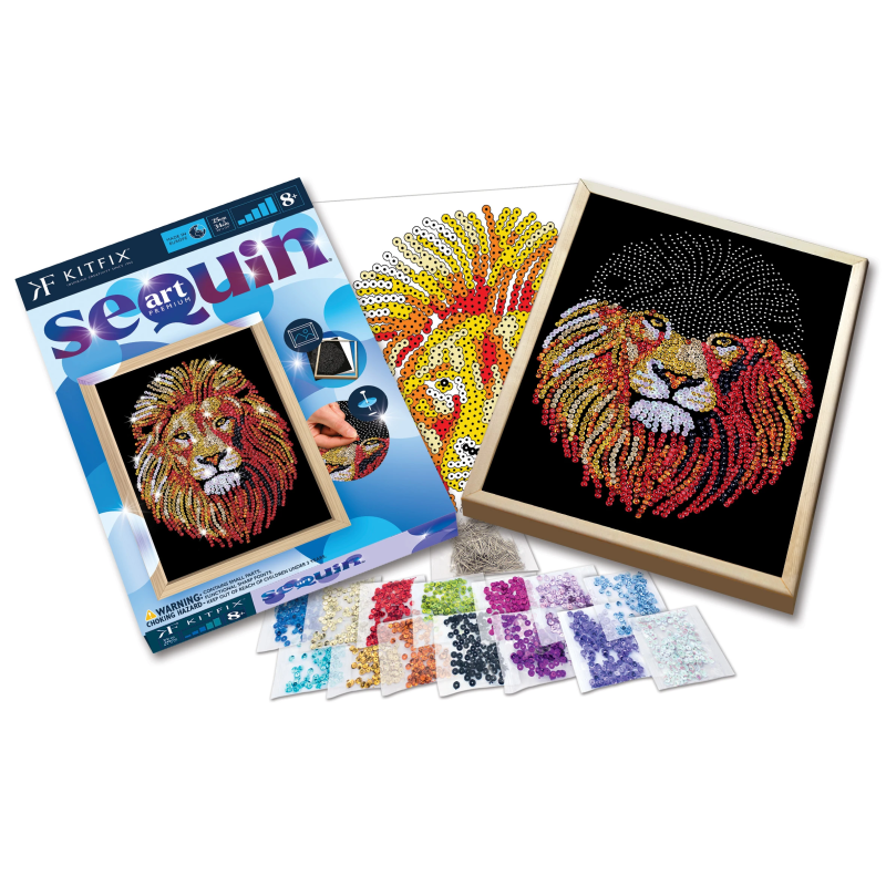 KITFIX Amatniecības komplekts Sequin Art Blue Premium spīdumiņu māksla, Lauva