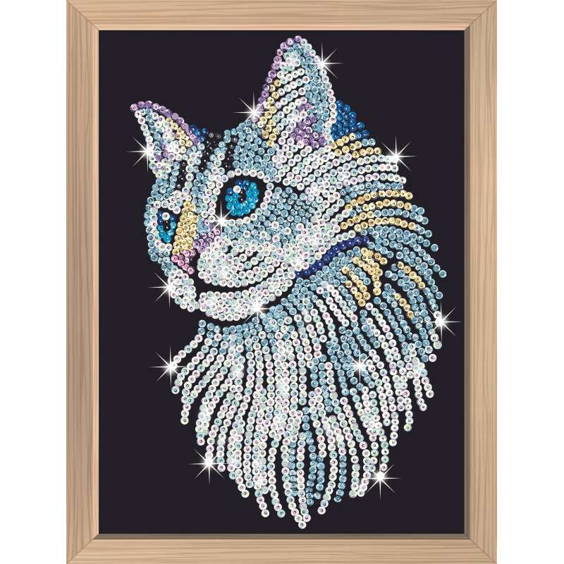 KITFIX Amatniecības komplekts Sequin Art Blue Premium spīdumiņu māksla, Balts kaķis