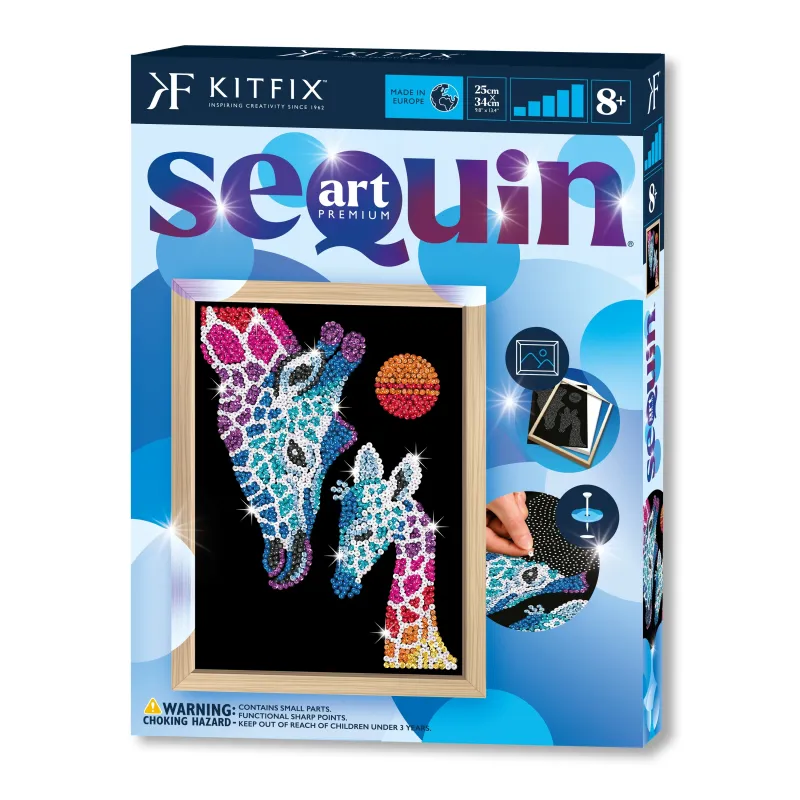 KITFIX Amatniecības komplekts Sequin Art Blue Premium spīdumiņu māksla, Žirafe ar mazuli