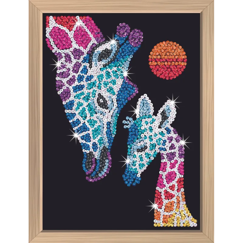 KITFIX Amatniecības komplekts Sequin Art Blue Premium spīdumiņu māksla, Žirafe ar mazuli