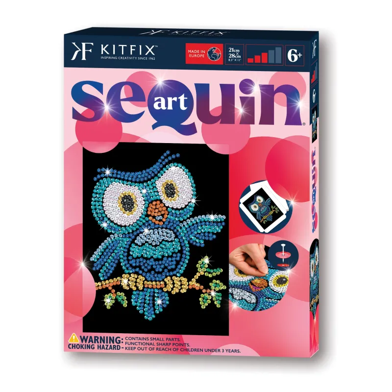 KITFIX Amatniecības komplekts Sequin Art Red spīdumiņu māksla, Pūce Ozzijs